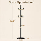 Solid Wood Freestanding Coat Rack with 6 Gold Metal Hooks, Heavy-Duty Freestanding Coat Stand for Coats, Hats, and Bags, Coat Racks for Bedroom, Entryway, and Living Room (Black)