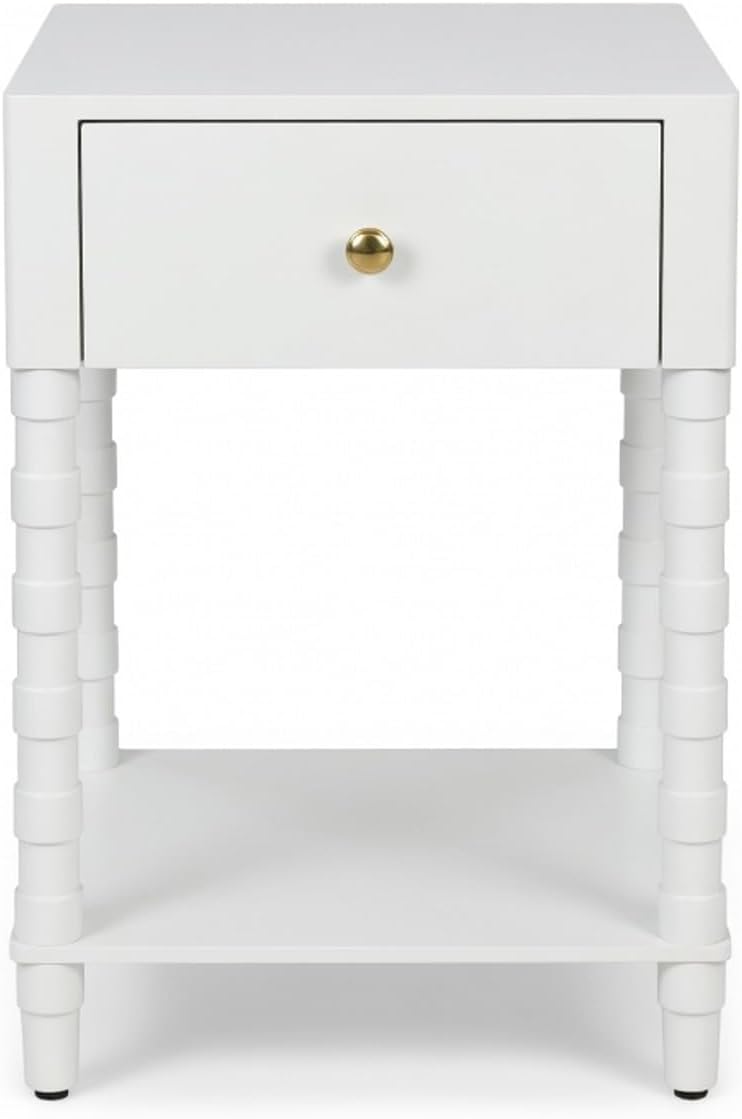 Decor Therapy Sterling Modern Side Table with Storage Drawer, Lower Shelf, Contemporary Legs End Table for Living Room, White