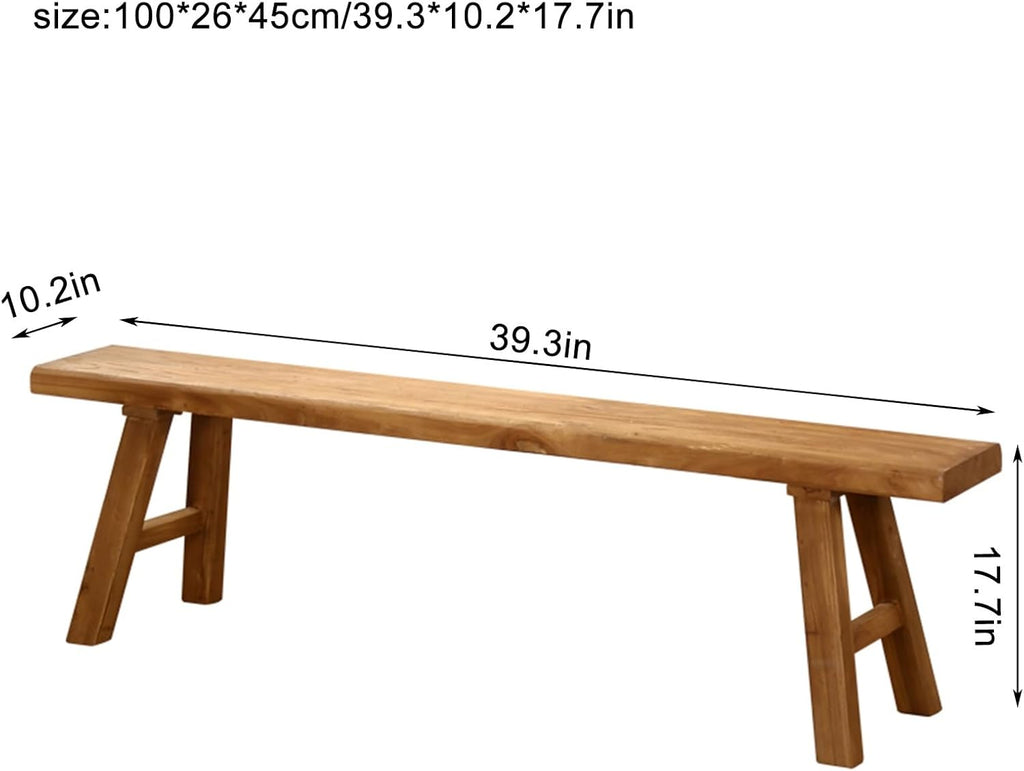 Farmhouse Indoor Wooden Living room Dining Bench, Asian Natural Wood Kitchen Entryway Bench with Armless Design and Short Height, Solid Wood Shoe Bench Entryway Benches，Brown(100*26*45cm/39.3*10.2*17.