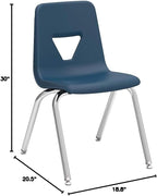 Lorell Classroom Student Stack Chairs, 18"H Seat, Navy/Silver, Set of 4