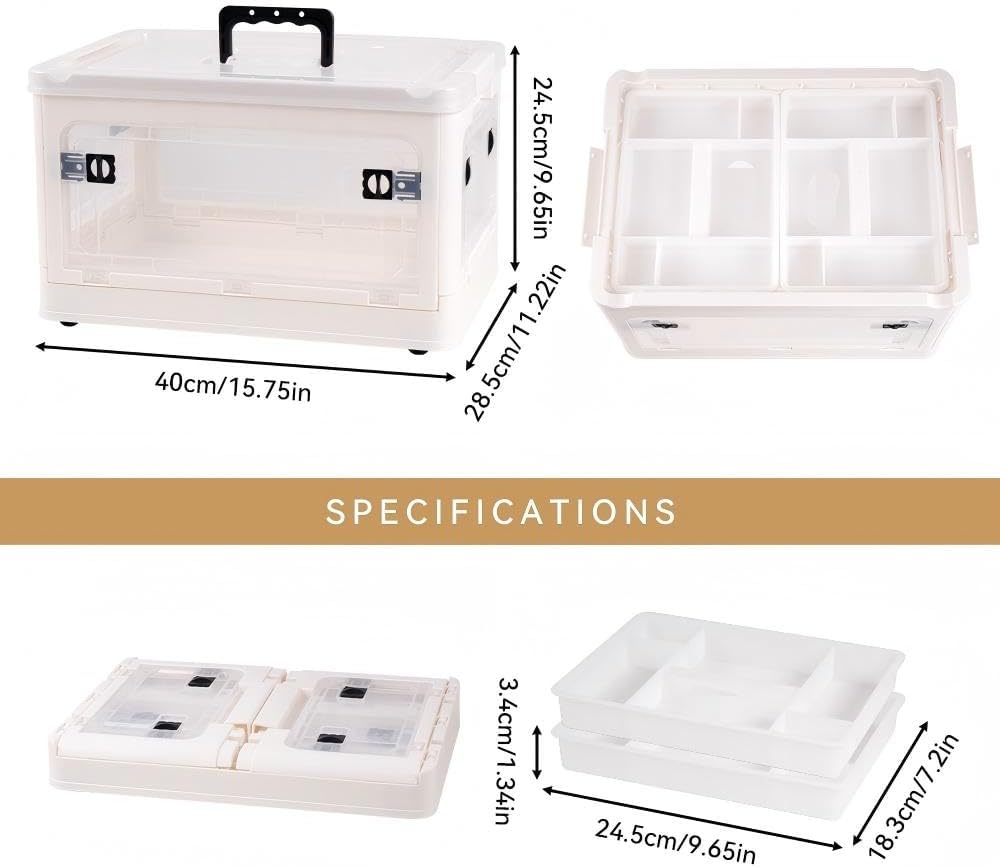 HEY FOLY 30qt Medicine Organizer Storage Box with 4-Side Opening Doors, White Foldable Medication Organizer Empty, Container Case Stackable First Aid Box for Home Storage
