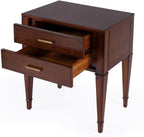 Beaumont Lane Contemporary 2 Drawer End Table, Antique Cherry Finish, 24" W x 16" D x 28" H, Poplar Solids and Veneer, Rectangular Design with Gold Hardware, Living Room or Side Table with Storage