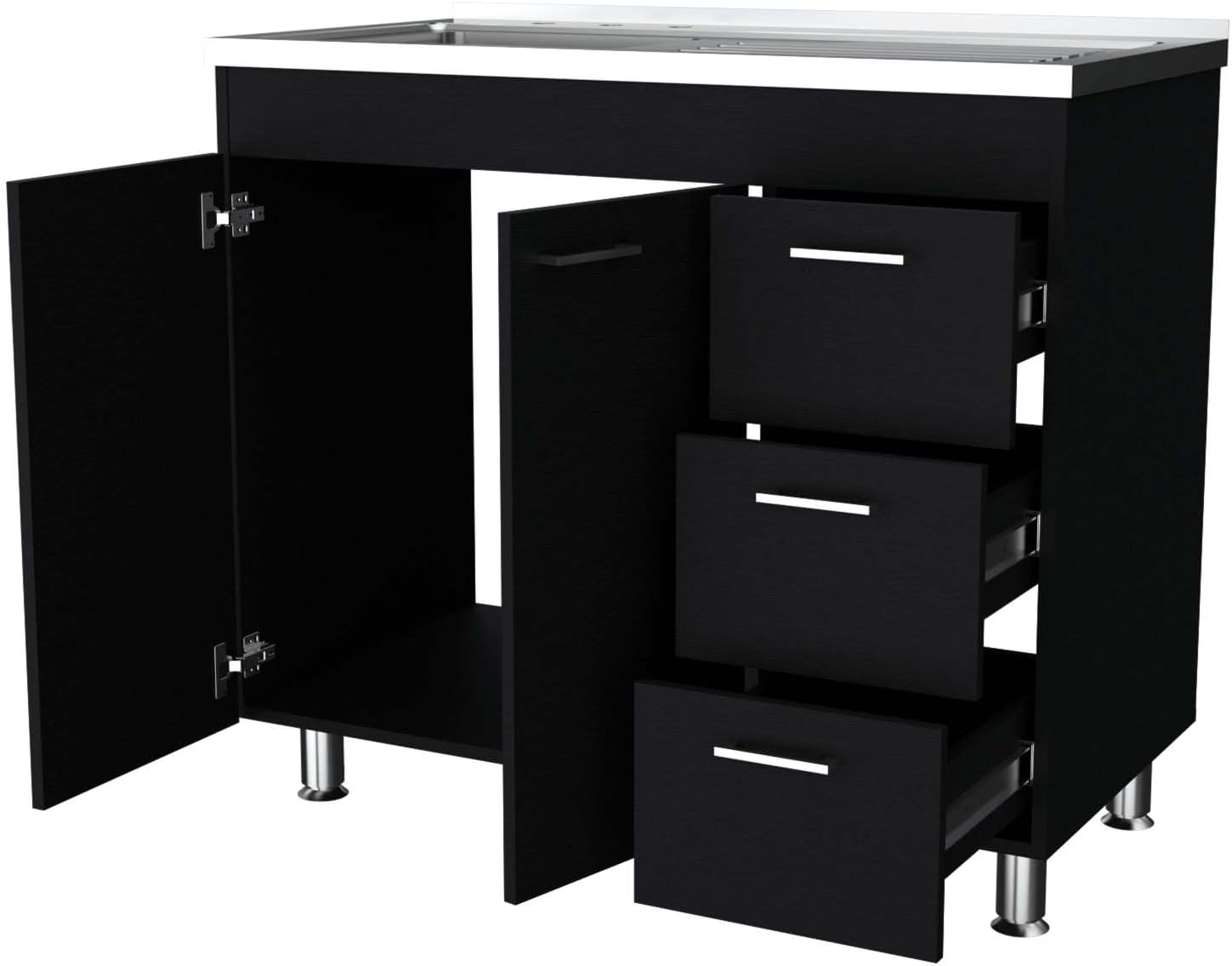 Black 2-Door 3-Drawer Kitchen Cabinet