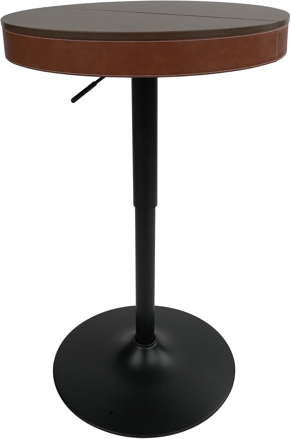 Pearington Adjustable Height Round Bar Table, Mid-Century Modern Pub Table with Hidden Storage Compartment, Synthetic Leather Top with Stitching, 32.7 to 41.3 Inch, Ash Brown and Caramel Brown