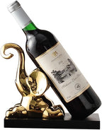 ELEGANTZ Modern Wine Bottle Holder – Decorative Elephant Design with Chrome Finish – Single Bottle Display Stand for Countertop, Bar, or Dining Table – Elegant Wine Rack with Black Base