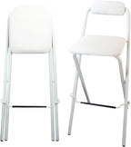Folding Bar Stool with Backrest, Set of 2 Portable Folding Stool Chair PU Sponge Seat Tall Bar Stools - 300 lbs Capacity (Color : White, Size : Seat Height 27")