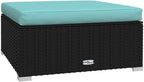 Outdoor Patio Footrest Ottoman with Aqua Cushion, Modular PE Rattan Footstool for Garden, Deck, and Backyard, Black, 27.6 x 27.6 x 11.8 Inch