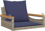 Outdoor Hanging Swing Bench for Patio Garden, Single Person Wicker Seat with Soft Cushions, Durable Steel Frame Balcony Leisure Chair, Gray