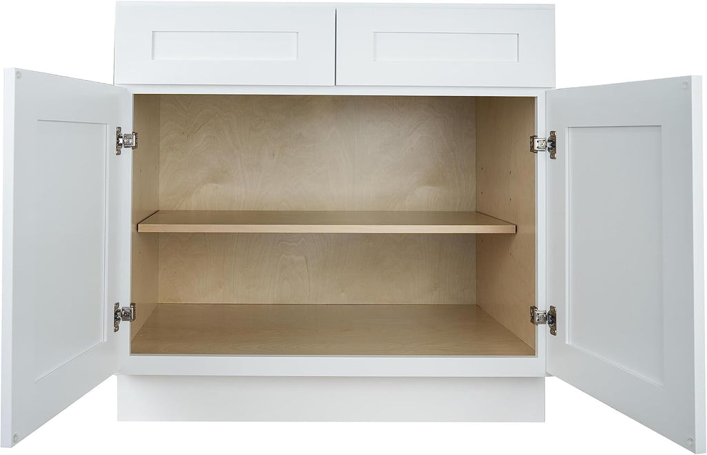 Hollywood Fabiani Design Base Kitchen Cabinet - 30 in. W x 24 in. D x 34.5 in. H, Shaker White, Solid Wood Frame, 1/2-Inch Cabinet-Grade Plywood Box, Soft-Close Door, Ready to Assemble
