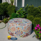 Kozyard Inflatable Ottoman Stool - Portable Round Pouf for Indoor/Outdoor Use - Perfect Small Foot Rest or Seating for Kids and Adults - Ideal for Camping or Home (Abstract Warm)