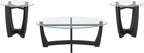 Round End Table with Clear Tempered Glass Top, Black Wood Base, 23.5 Inch, Contemporary Side Table for Living Room