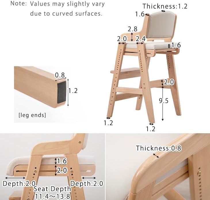 タンスのゲン TANSU NO GEN Japanese Wooden Chair, Height Adjustment for Babies and Toddlers Aged 4-12, up to 99.2 lbs, Designed in Japan, Slide The seat, Brown,4960040102(113286)