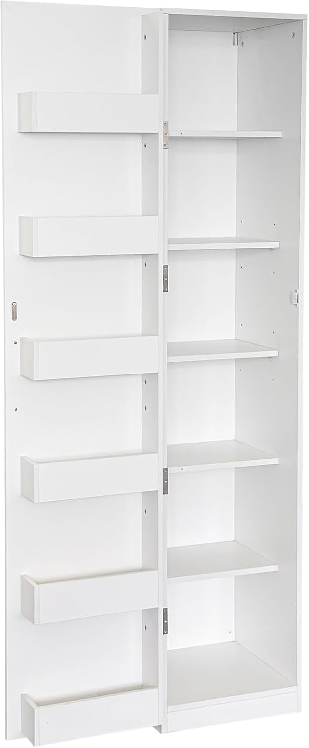 JOYSOURCE Slim Kitchen Pantry 70.3" Tall Storage Cabinet with Adjustable Shelves Narrow Freestanding 6-Tier Pantry Cabinet with Door Shelving for Small Spaces White