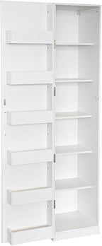 JOYSOURCE Slim Kitchen Pantry 70.3" Tall Storage Cabinet with Adjustable Shelves Narrow Freestanding 6-Tier Pantry Cabinet with Door Shelving for Small Spaces White