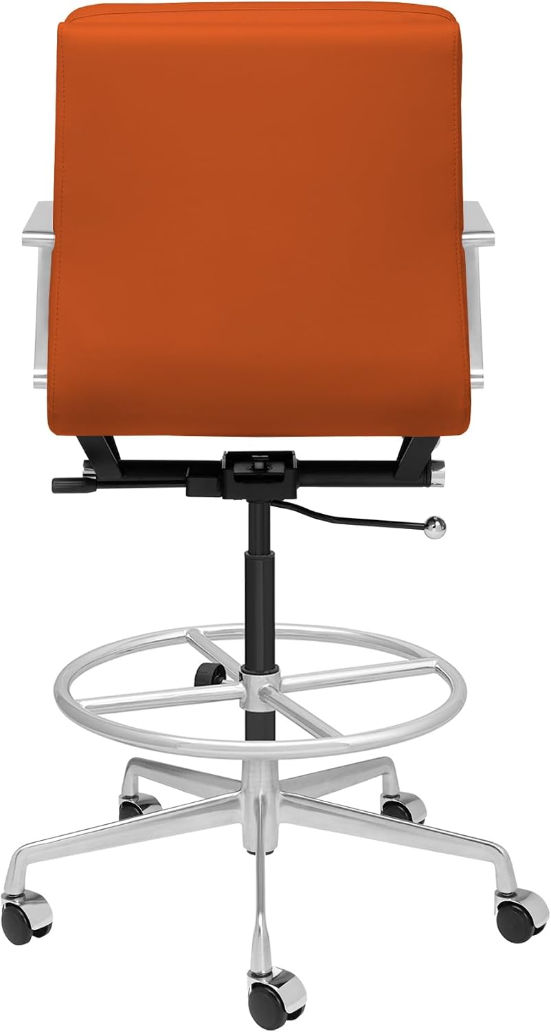 Laura Davidson Furniture SOHO II Padded Drafting Chair for Standing Desks, Standing Desk Chair - Ergonomically Designed, Commercial Grade Draft Height, Arm Rest & Cushion, Made of Faux Leather, Orange