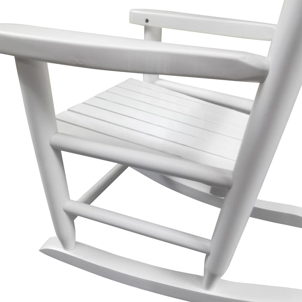 Children's Rocking Chair White, Solid Hardwood, Indoor Outdoor Use, Durable Design - Comfortable Slatted Backrest, Wide Seat, Ideal for Kids' Rooms and Patios