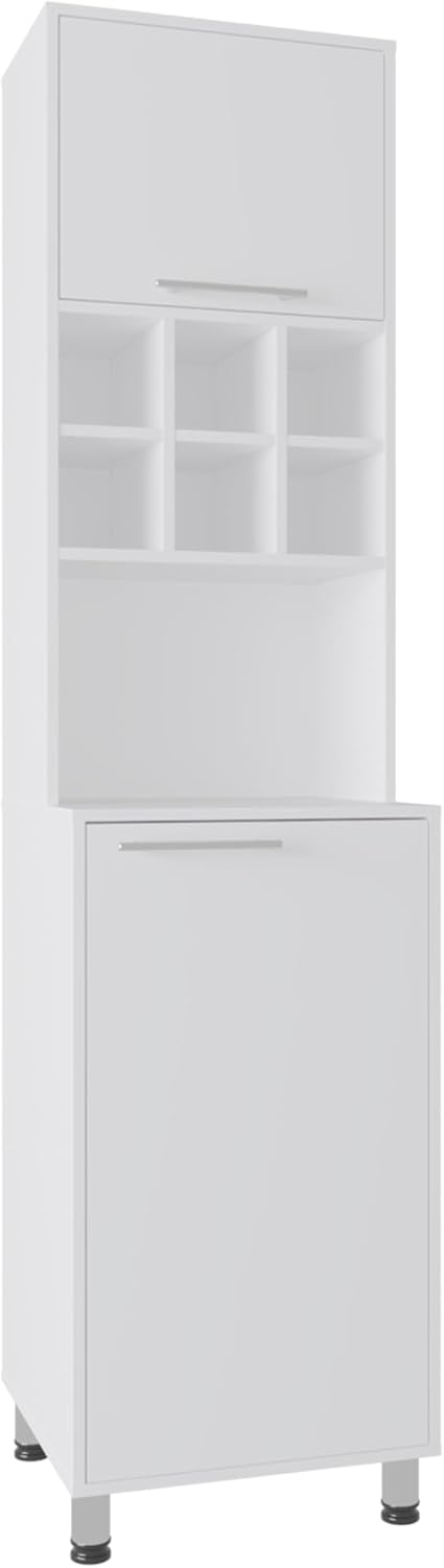 19.7" D*19.6" W*80.3" H Kitchen Pantry with 6 Spice Cubbies, 2 Shelves & Single Door, Rectangular Storage Cabinet, Modern Minimalist, for Living Room, Dining Room, White