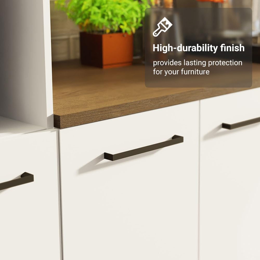 Madesa Hazel 3-Piece Kitchen Storage Set with 3 Doors 3 Open Shelves Pantry Cabinet 2 Doors Base Cabinet and Horizontal Door Wall Cupboard 59 Inch Wooden Organization Units for Pantry - White