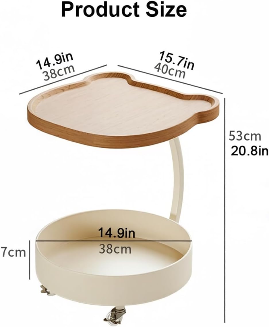 C Shaped End Table, 360°Swivel TV Tray Table with Wheels, Side Table with Storage TV Tables for Eating, Dinner, C Shaped End Tables Living Room, Bedroom for Sofa, Couch, Snack (White)