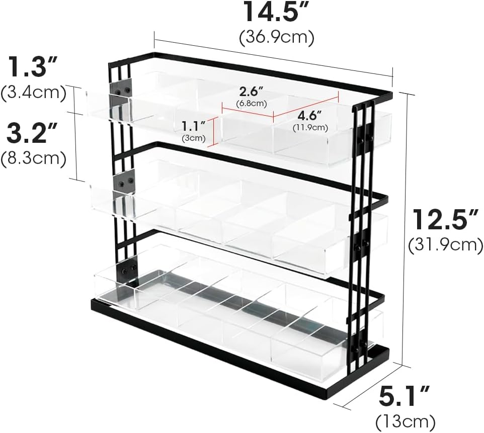 J JACKCUBE DESIGN Tea Bag Organizer Steel and Acrylic 3 Tier, 15 Compartment Tea Bags Sugar Packets Coffee Station Storage Holder for Cabinet Countertop Office (Black)- MK956A