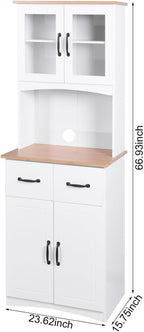 Kitchen Cabinet White Pantry Room Storage Microwave Cabinet with Framed Glass Doors and Drawer,for Kitchen