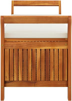 Outdoor Storage Bench with Cream Cushion, 50 Inch Solid Acacia Wood Garden Seating for Backyard, Patio, Deck, Porch, Deck Box with Storage Space