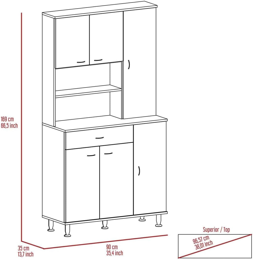 Tuhome Della 90 Kitchen Pantry, One Drawer, Multiple Cabinets, Two Open Shelves Black