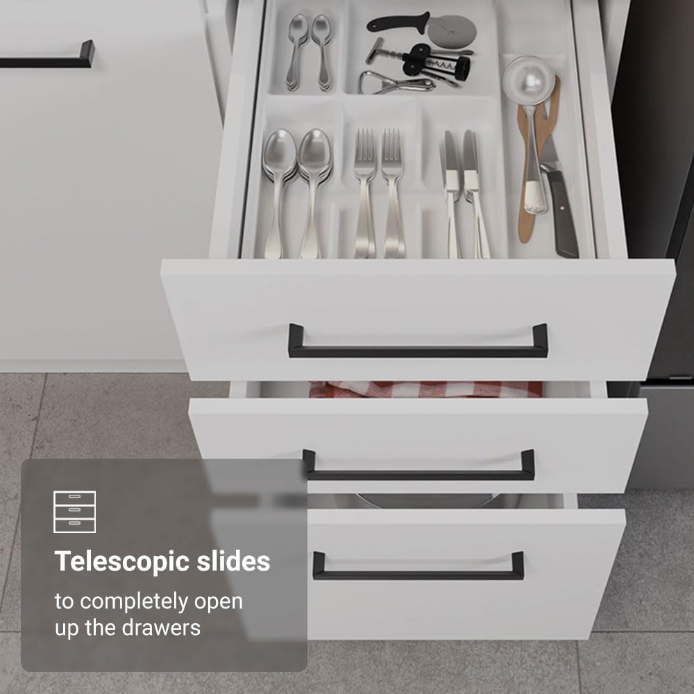 Madesa Hazel Kitchen Set 94" L Pantry Storage Base Cabinet Wall Cupboard Engineered Wood Multiple Compartments Organization Unit - White