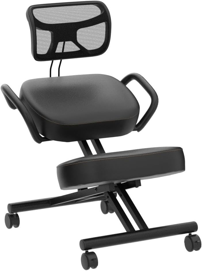 DRAGONN by VIVO Ergonomic Kneeling Chair with Back Support, Adjustable Stool for Home and Office with Angled Seat for Better Posture - Thick Comfortable Cushions, Black, DN-CH-K02B