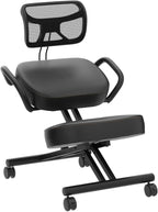 DRAGONN by VIVO Ergonomic Kneeling Chair with Back Support, Adjustable Stool for Home and Office with Angled Seat for Better Posture - Thick Comfortable Cushions, Black, DN-CH-K02B