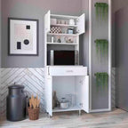 67" Kitchen Pantry Storage Cabinet with Open Shelves & Microwave Stand,Modern Hutch Cabinet Cupboard Credenza with 4 Doors and 1 Drawer for Kitchen, Living Room, White