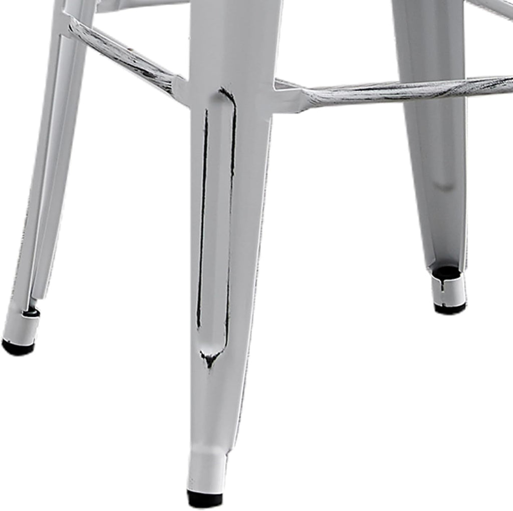 AC Pacific 30” Metal Backless Barstool Set of 2 – Country Rustic Style, Lightweight & Sturdy Build, Easy Assembly – Distressed Snow White