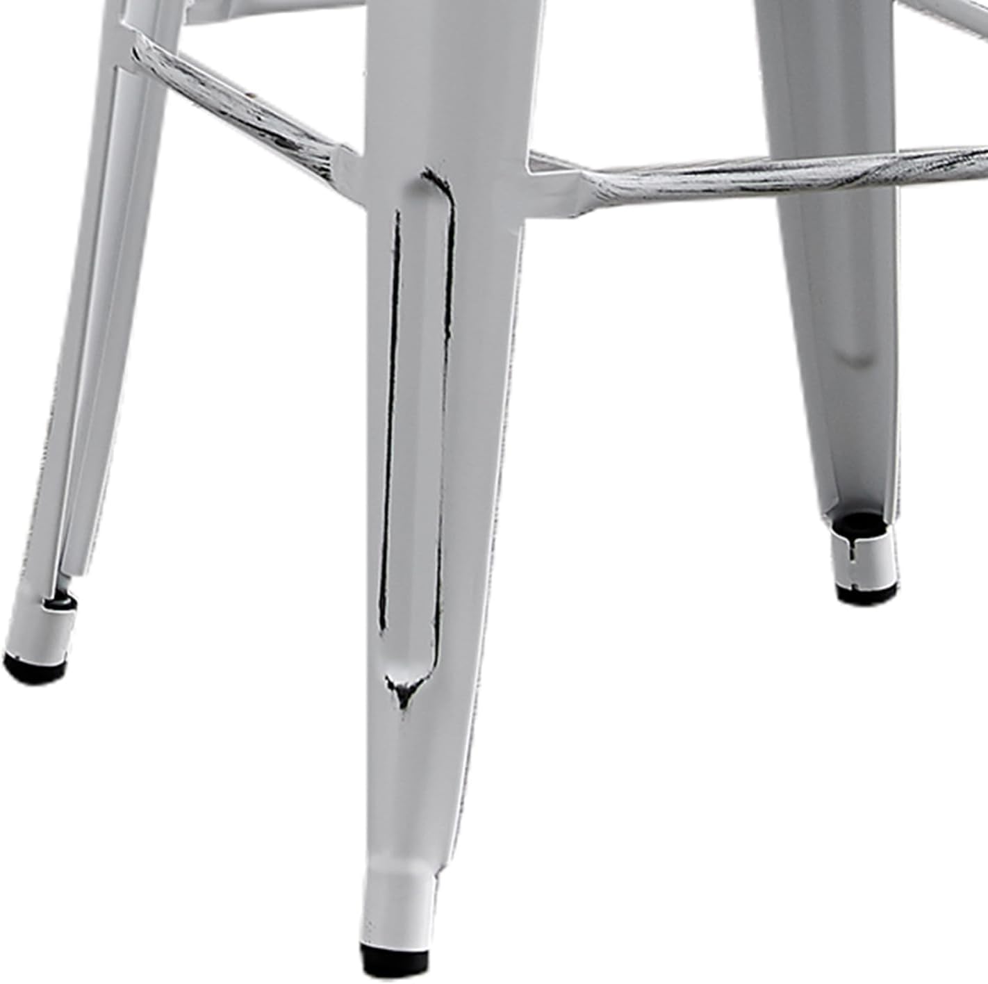 AC Pacific 30” Metal Backless Barstool Set of 2 – Country Rustic Style, Lightweight & Sturdy Build, Easy Assembly – Distressed Snow White