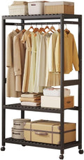 Bamboo Open Wardrobes with Wheels,Stable Clothes Rail with Rod and 2 Storage Shelves,for Hanging Clothes,Clothes Rack for Bedroom Entryway Bathroom Office,43/63/83/98 * 34 * 160cm
