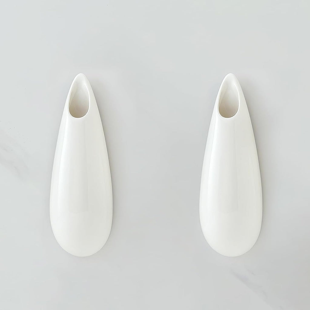 Hanging Ceramic Wall Vases, 7.9 Inch, Set of 2, Cubicle Modern Decor Wall Plant Holder Vase for Indoor Plants,Propagation Hanging Flower Pots for Air Vases,White