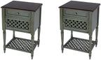 Pemberly Row Set of 2 Contemporary Rustic Wood End Tables in Green