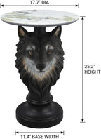 Modern Wolf Head Side Table, Artistic Animal Sculpture End Table with Faux Marble Top, Unique Fiberglass Accent Table for Living Room & Bedroom, Ideal Gift for Wolf Lovers (Realistic)