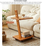 Solid Wood 2-Tier Side Table with Adjustable Height, Mobile End Table & Storage Shelves, Versatile Coffee Cart for Living Room & Bedroom Use