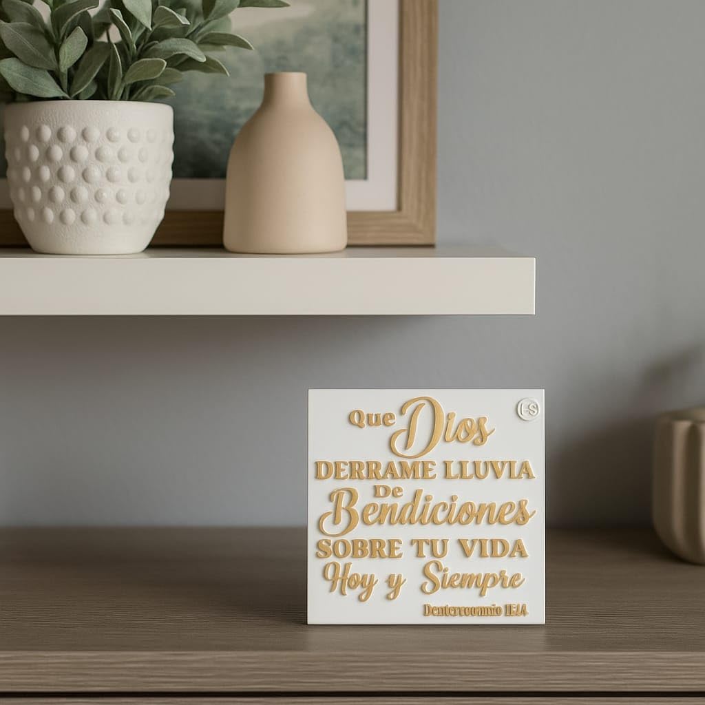 Plaque: QUE DIOS DERRAME LLUVIA DE BENDICIONES SOBRE TU VIDA HOY Y SIEMPRE - MADE IN USA