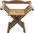 Dark Oak Medieval Viking Folding Chair with Backrest & Armrests, Rustic Solid Wood Portable Foldable Seat for Outdoor & Indoor Use