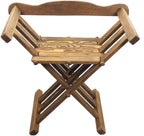 Dark Oak Medieval Viking Folding Chair with Backrest & Armrests, Rustic Solid Wood Portable Foldable Seat for Outdoor & Indoor Use