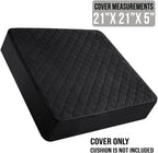 21x21x5 Replacement Cover for Square Thick Chair Seat Cushion - Soft Velvety Fabric - Quilted Top - Washable with Waterproof Layer & Extra-Long Zipper - Non-Slip Base - Cover ONLY - Black