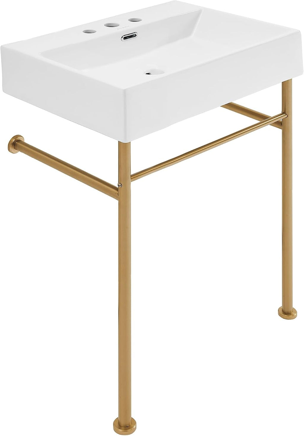 Claire 24" Console Sink White Basin Brushed Gold Legs with 8" Widespread Holes