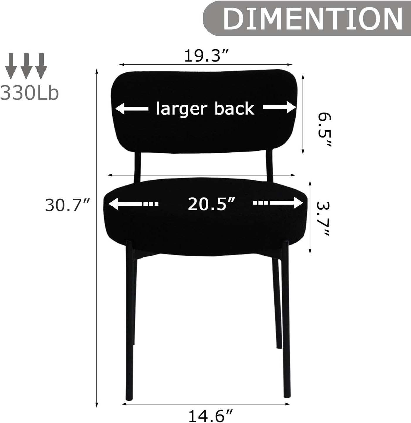 Black Boucle Dining Chairs Set of 6, Upholstered Dinner Chair with Metal Frame, Dining Room Chairs with Padded Seat, Round Modern Seating for Living Room