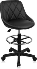 KLASIKA Adjustable Drafting Chair with Backrest & Wheels, Tall Swivel Rolling Stool with Height Adjustable Footrest, PU Leather Ergonomic Office Desk Chair for Workshop Home Kitchen Bar, Black