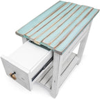 Pemberly Row Contemporary Wood Chairside Table, 25" H x 14" W x 23" D, Mindi and White Cedar, White/Blue Finish, 1 Drawer with Rope Ring Pulls, Coastal Style End Table for Living Room or Bedroom