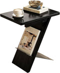 Solid Wood Sofa Side Table, Creative Bedroom Bedside Table Vintage Living Room Accent End Tables TV Tray Tabletop, Narrow Couch Side Tables for Small Space(Black,Steel Legs)