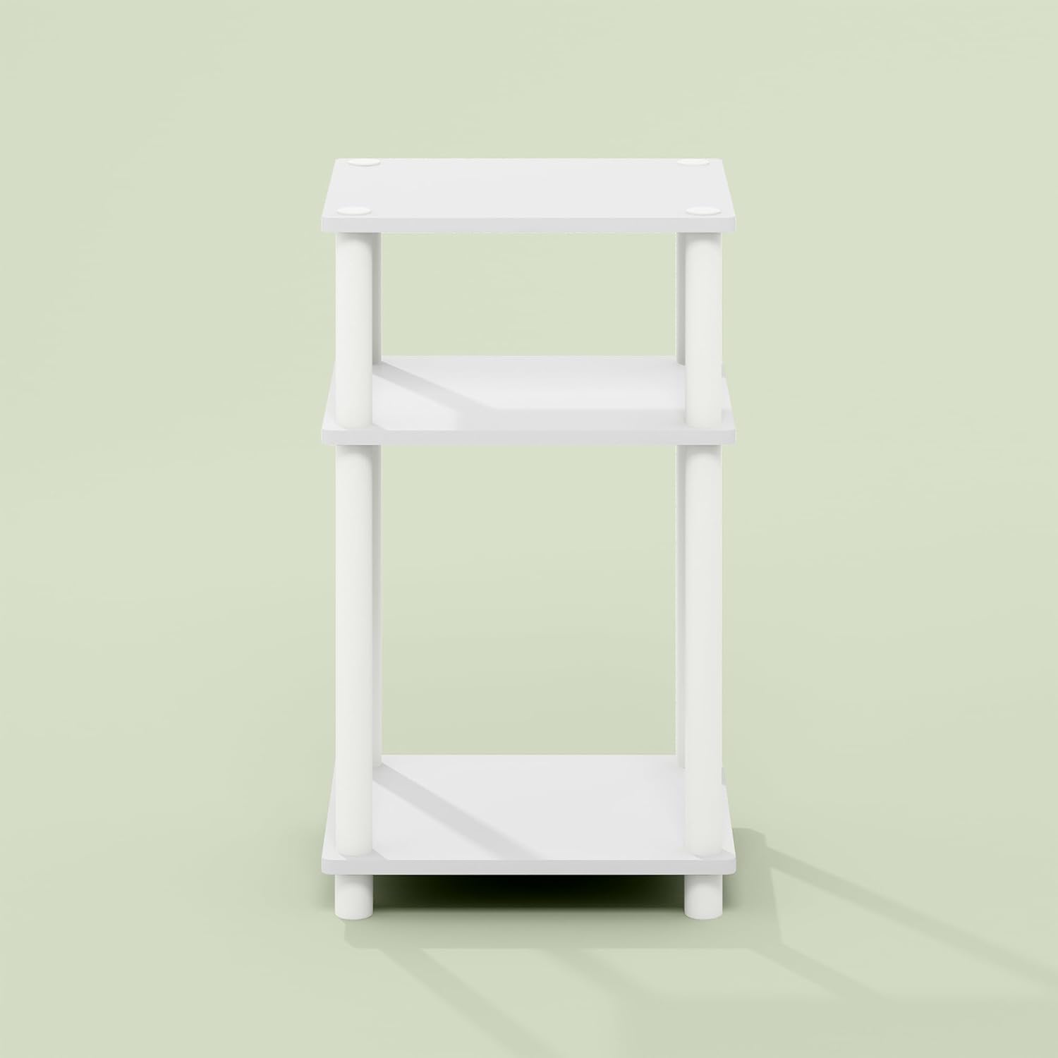 Arau End Table, Side Table, Nightstand, with 2 Tier Open Shelves for Living Room, Bedroom, 1-Pack, White/White