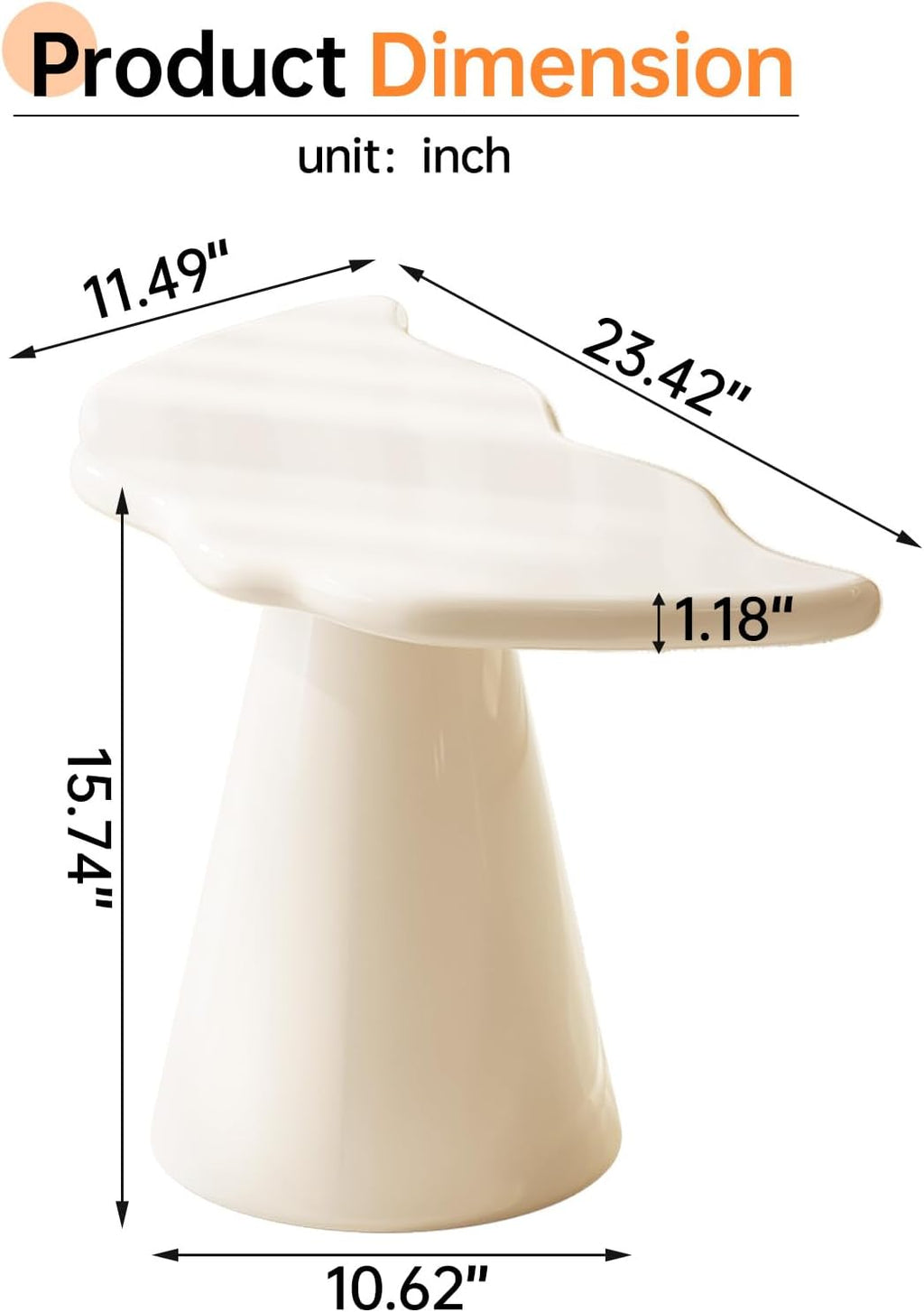 Guyii Irregular End Table, Cream White Side Table, Small Shark Fin Sofa Table for Living Room, Office, Home, Bedroom, Easy Assembly