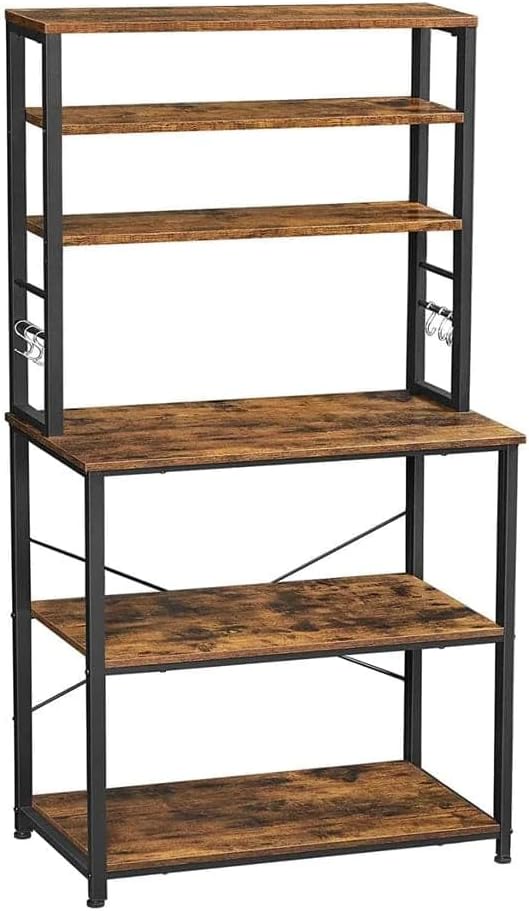 VASAGLE Bar Table, 23.6" D x 42.9" W, and 6-Tier Baker's Rack, 15.7" D x 31.5" W x 65.7" H, Rustic Brown Kitchen Storage Bundle